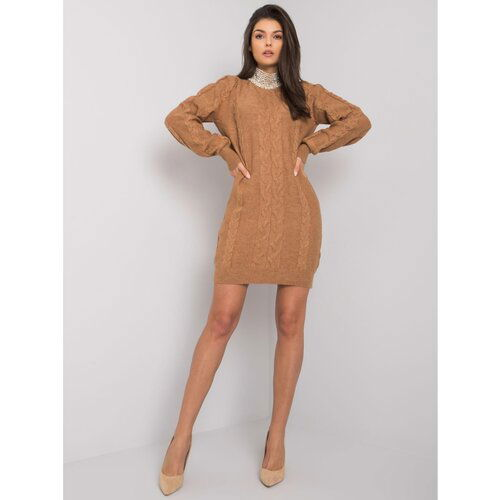 Fashion Hunters RUE PARIS Camel knitted dress with pearls Slike