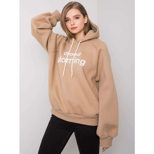 Fashion Hunters Dark beige padded sweatshirt with a hood Cene