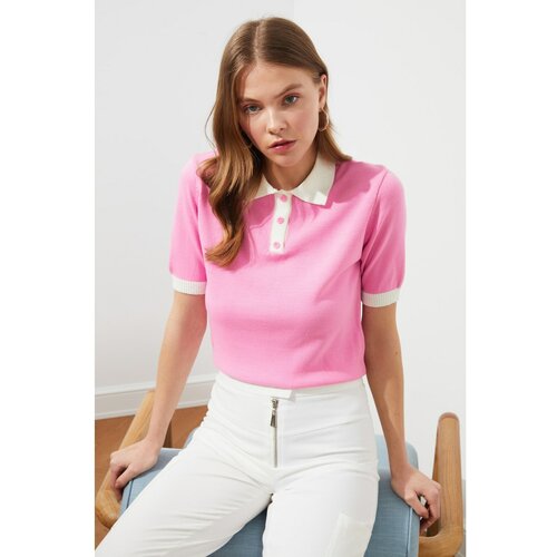 Trendyol Ružičasti polo vrat pletenina džemper bijela | pink Slike