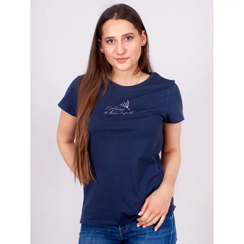 Yoclub Woman's Cotton T-Shirt Short Sleeve PK-024/TSH/WOM Navy Blue