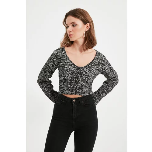 Trendyol Black Petite Floral Knitted Blouse