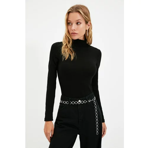 Trendyol Black Stand-Up Collar Knitted Body