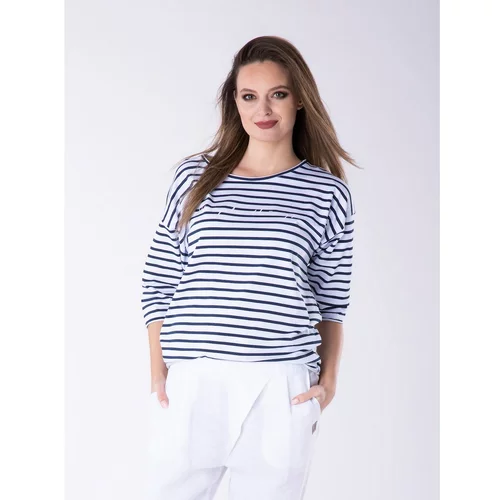 Look Made With Love Woman's Blouse 602P Tamiza Navy Blue/White
