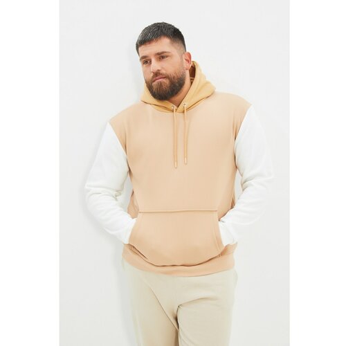 Trendyol Beige Men's Panel Hooded Regular Sweatshirt Slike