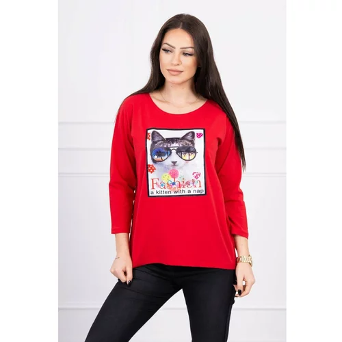 Kesi Blouse with cat graphics 3D red