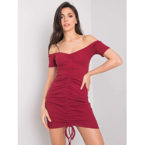 Fashion Hunters RUE PARIS Burgundy dress with shirring Slike