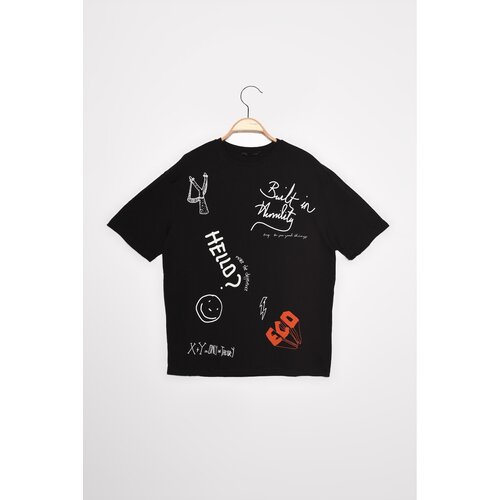 Trendyol Black Men&amp;#039;s Relaxed Fit 100% Cotton TShirt Slike