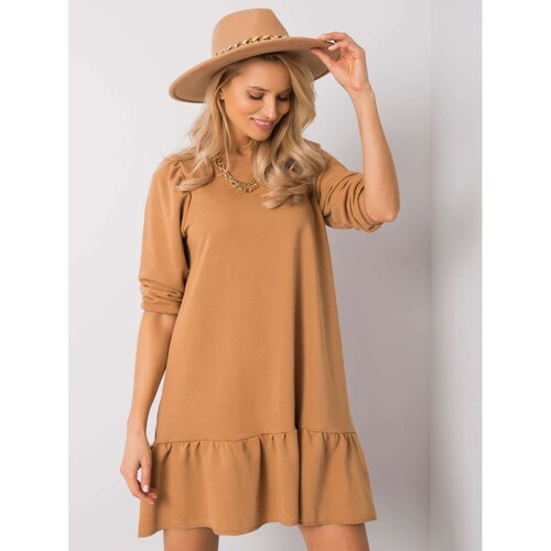 Fashion Hunters RUE PARIS Camel dress with frills Slike