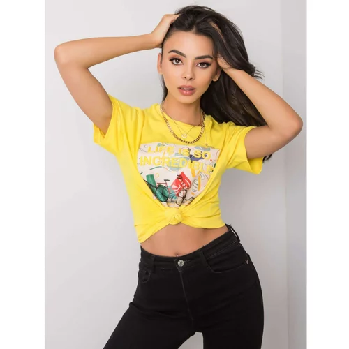 Fashion Hunters Yellow cotton T-shirt with an inscription