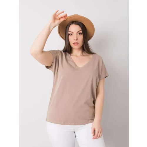 Fashion Hunters Dark beige women's T-shirt with V-neck in size
