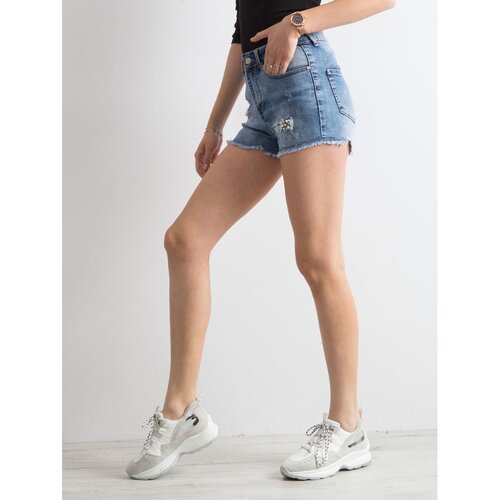 Fashion Hunters Blue denim shorts with pearls Slike