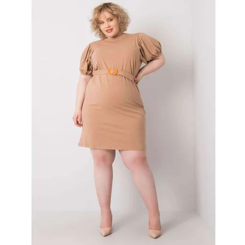 Fashion Hunters Camel plus size dress with decorative sleeves