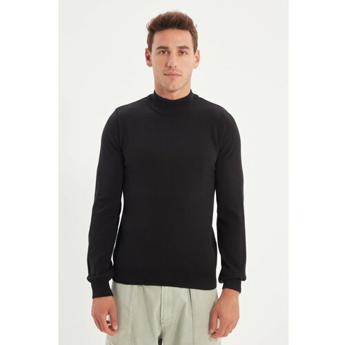 Trendyol Black Men's Slim Fit Half Turtleneck 100% Cotton Basic Sweater Cene