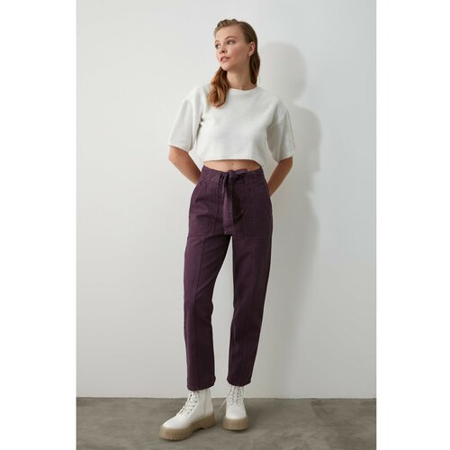 Trendyol Purple BeltEd šav sa detaljima Mom Jeans s visokim strukom siva | braon Slike