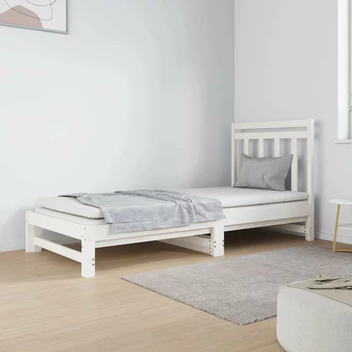  Izvlečna dnevna postelja bela 2x(90x190) cm trdna borovina, (20724798)
