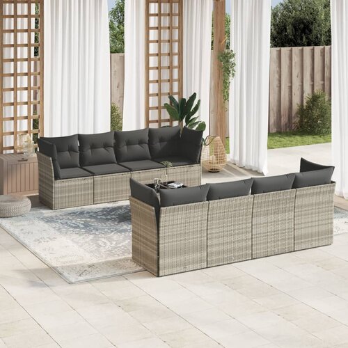 vidaXL 9-dijelni set vrtnih sofa od poliratana s jastucima svjetlosivi Cijene