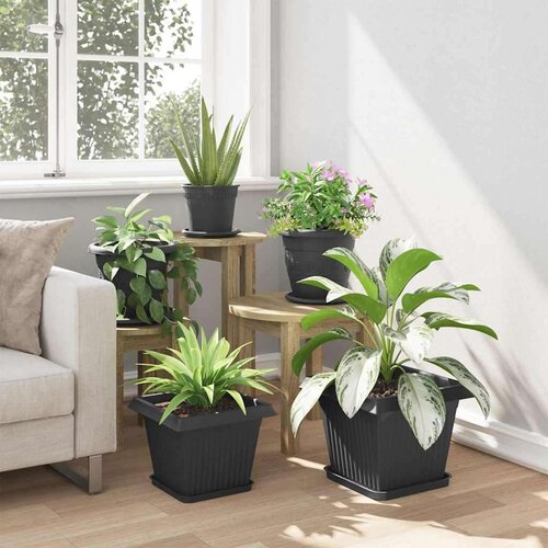  Kvadratna saksija za cvijeće 6 pcs Crna 43 x 43 x 33.5 cm - Crna 33 x 33 x 26 cm 6 Slike