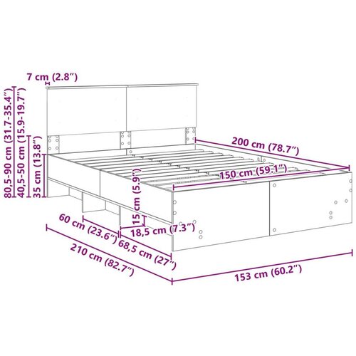  Okvir za krevet s uzglavljem Smeđi hrast 150 x 200 cm - Smeđi hrast 150 x 200 cm Slike