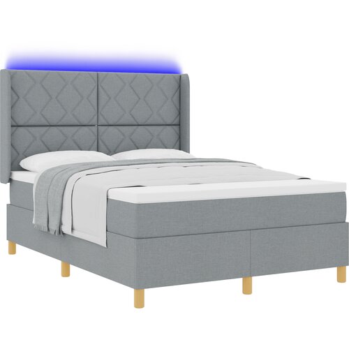 VidaXL Box Spring Krevet s Madracem i LED Rasvjetom Svjetlosiva 140x200 cm Tkanina Slike