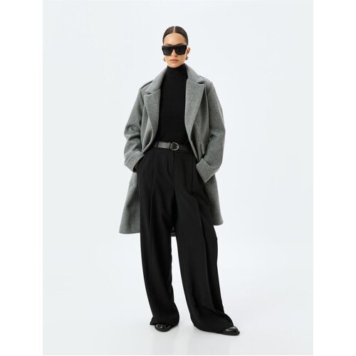Koton Long Cashmere Coat with Flap and Double Pocket Detail Slike