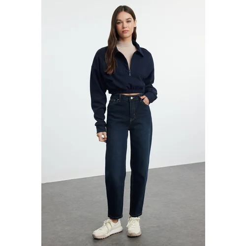 Trendyol Dark Blue More Sustainable High Waist Slim Mom Jeans