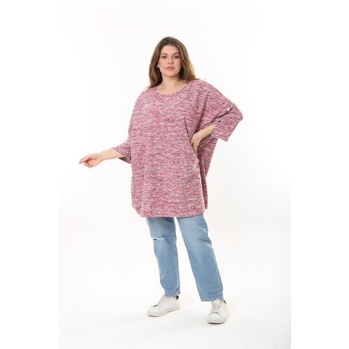 Şans Women's Plus Size Pink Tunic with Ornamental Metal Buttons and Spectacled Thickness Slike