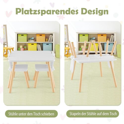 Kinder Home dečiji drveni sto sa 2 stolice bunny, učenje, crtanje, igranje, set za jelo, za dečiju sobu, beli Slike
