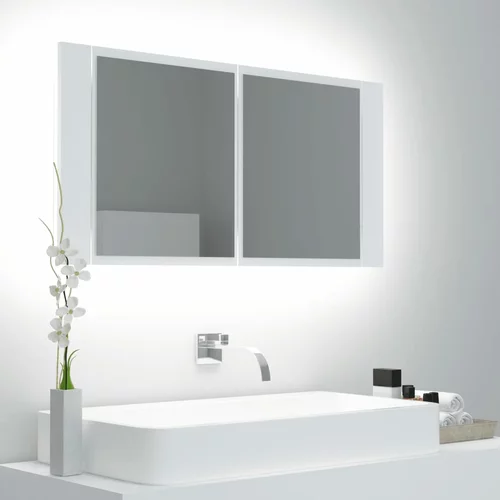 vidaXL LED kopalniška omarica z ogledalom bela 90x12x45 cm