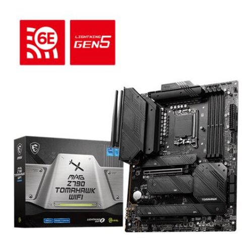 MSI Mainboard Desktop MAG Z790 TOMAHAWK WIFI (LGA 1700, 4x DDR5 max. 128GB, 2x PCI-E x16x16, 1x PCI-E x1, 4x M.2 4.0, 7x SATA, 4x USB 3.2 Gen1, 4x USB 3.2 Gen2 1x USB Type-C 3.2 Gen2, 1x HDMI, 1x DP, 2.5Gbps LAN, Wi-Fi 6E, ATX, Retail) Slike