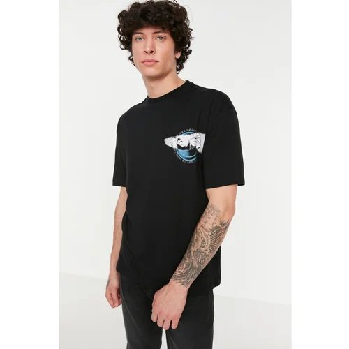 Trendyol Black Men's Wide Cut Short Sleeve Printed T-Shirt