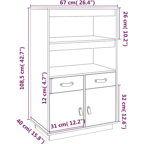  Visoka komoda boja meda 67 x 40 x 108,5 cm od masivne borovine Slike