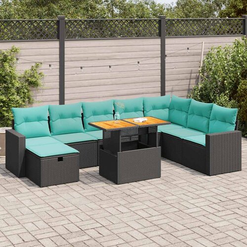  9-dijelni set vrtnih sofa s jastucima crni od poliratana bagrem Cene