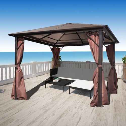 vidaXL Paviljon z zavesami rjave barve aluminij 300 x 300 cm Cene