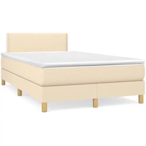 vidaXL Box spring postelja z vzmetnico krem 120x190 cm blago