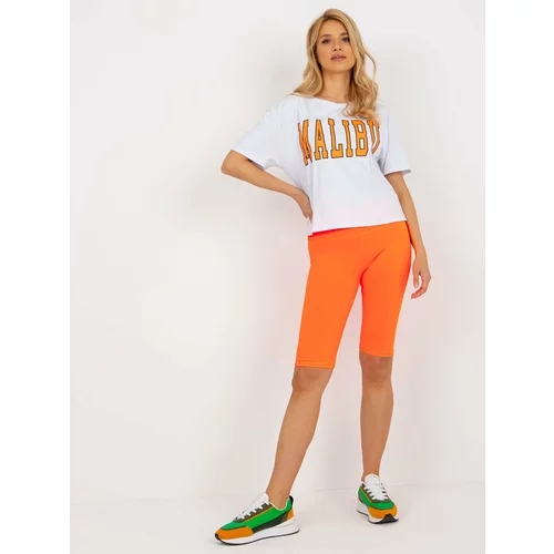 Fashion Hunters White and fluo orange summer set with T-shirt with inscription