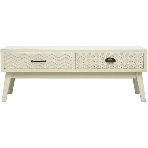 Maison Chic Klubska mizica - kavna mizica - Nizka mizica z 2 predaloma izrezljana siva 110x50x40 cm les, (21752003) Slike