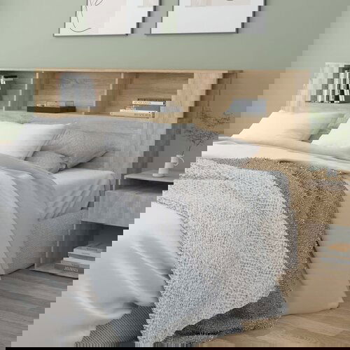 VidaXL Uzglavlje s ormarićem boja hrasta sonome 200 x 18,5 x 104,5 cm Slike