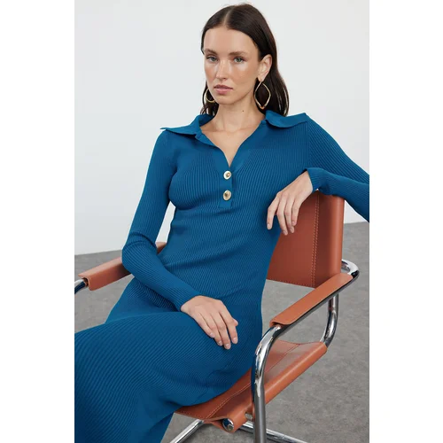 Trendyol Oil Midi Knit Polo Neck Dress