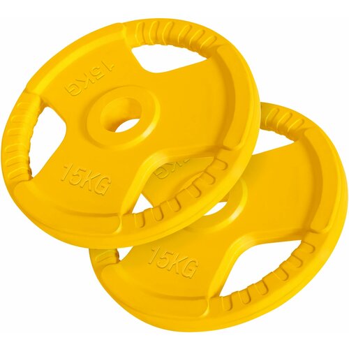 Gorilla Sports set olimpijskih tegova obloženih gumom sa rukohvatima 2x15 kg žuti Slike