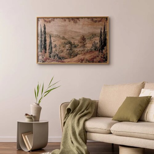  Plakat - Mediterranean Landscape - Old Tapestry with a Hill and Lake 60x90 Zlatni okvir Slike