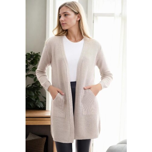 Dewberry 99224 Kangaroo Pocket Knitwear Cardigan-STONE Slike