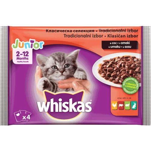 Whiskas vrečke Junior mesni izbor, 4 x 100 g, hrana za mačke