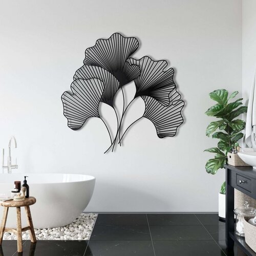 Wallxpert metalni zidni ukras 5312, listovi ginka, 60 x 58 cm, crni Cene