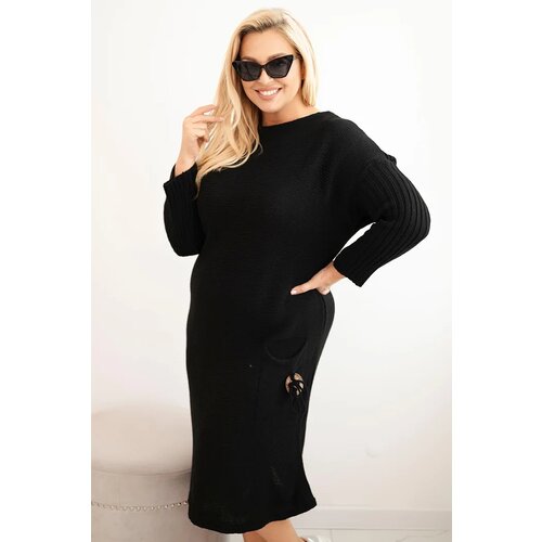 Kesi Włoski Plus Size women's oversized mohair sweater dress with pocket black Cene