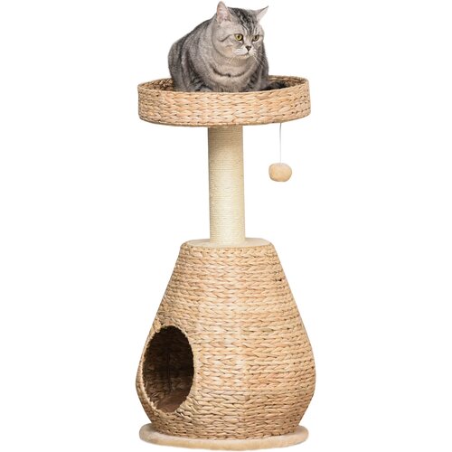PawHut Mačje drevo/praskalnik z mačjo jamo, sisal, vi&scaron;ina 82,5 cm, mehak pli&scaron;, rumena, (5000238641) Cene