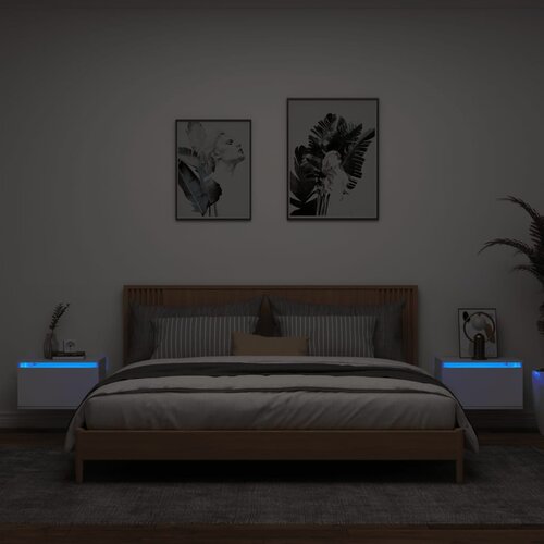 VidaXL Zidni noćni ormarići s LED svjetlima 2 kom bijeli Slike