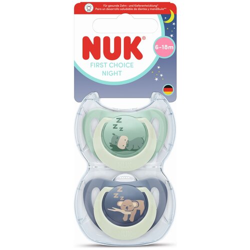 Nuk tolažilna duda - silikon First Choice Night 6-18 m, 2 kos sort. Cene