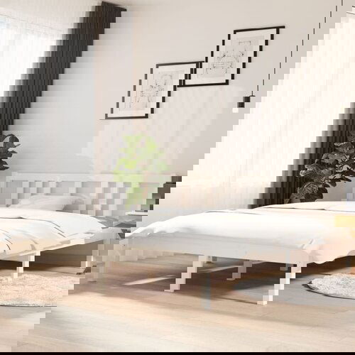 The Living Store Posteljni okvir bel iz trdnega lesa 140x200 cm - Posteljni Okvir, (21524254) Slike