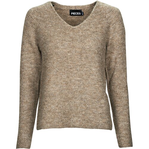 Pieces PCELLEN LS V-NECK KNIT Smeđa Slike