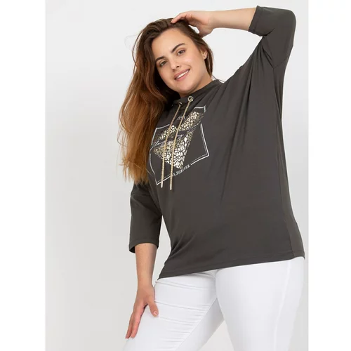 Fashion Hunters Khaki cotton blouse plus size with an application